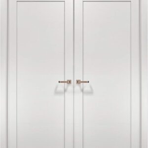 French Double Interior Doors 36 X 84 With Hardware | Quadro 4111 White Ash | Panel Frame Trims | Bathroom Bedroom Interior Sturdy Door