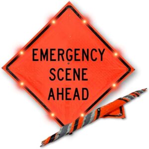Emergency Scene Ahead Roll-Up Sign With Battery Box, Orange Safety Construction Warning Sign, HIP Grade, 36″