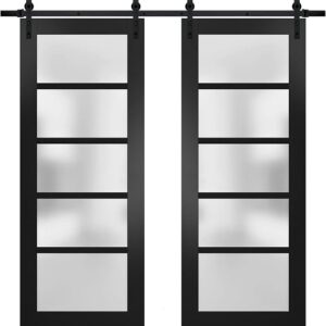 Sturdy Double Barn Door | Quadro 4002 Black Matte | 13FT Rail Hangers Heavy Set | Solid Panel Interior Doors-60″ X 96″ (2 * 30×96)-Black Rail