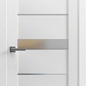 Pantry Kitchen Lite Door 24 X 80 With Hardware | Quadro 4055 White Silk With Frosted Opaque Glass | Single Panel Frame Trims | Bathroom Bedroom Sturdy Doors