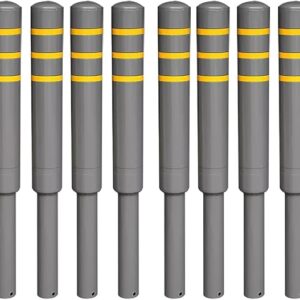 Metal Safety Bollard With Reflective Strips High Visibility, Pour In Place Steel Bollard Post Easy To Install For Driveways, Parking Lots, And Sensitive Areas8pcs