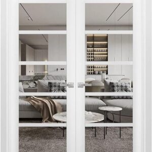 Quadro 4522 | Double Swing Interior French Doors With Glass, MDF, Hardware Included, 36×80, White, Modern