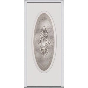 National Door Company ZZ22406L Steel, Primed, Left Hand In-swing, Exterior Prehung Door, Heirloom Master Large Oval, 30″x80″