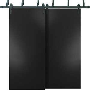 Sliding Closet Barn Bypass Doors 36 X 80 Inches With Hardware | Planum 0010 Black Matte | Sturdy Top Mount 6.6ft Rails Hardware Set | Modern Wood Solid Bedroom Wardrobe Doors