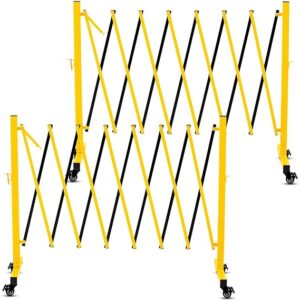 Industrial Expandable Metal Barricade, Retractable Security Gate, Mobile Safety Barrier With Wheels, Portable Folding Traffic Fence For Construction, Warehouse, Driveway Use (2, 11 Feet)