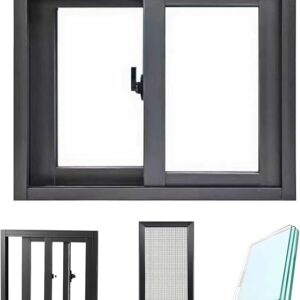 21×35 Basement Sliding Windows With Screen, Home Replacement Window, Aluminum Frame, Customizable Size/Color, Ventilation Windows For Sheds Chicken Coops, Bathroom Makeover, Black