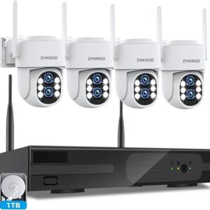 Wireless Security Camera System Outdoor: Dual Lens 6MP 10X Hybrid Zoom Auto-Track PTZ 4PCS 4K 10CH DVR With 1TB HDD For Home Security
