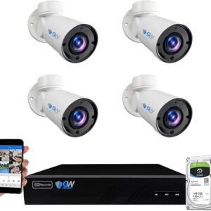 GW Security 8 Channel 4K NVR 5MP PTZ 4X Optical Zoom IP Security Camera System With 4 Super HD 1920P Weatherproof Pan Tilt Zoom 2-Way Audio PoE Security Bullet Cameras, AI Human Detection