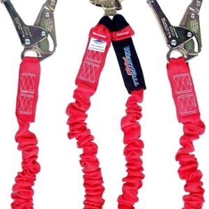 6 In Shock Absorbing Twin Leg Lanyard With Steel Rebar Hooks – ANSI Fall Protection Safety Lanyard For Construction, Climbing, Roofing