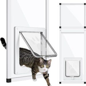 Vertical Cat Door For Window, Fits 31″-42″ Height Window, 1-Min Install | Aluminum Frame + HD Glass | Weatherproof Design | Magnetic Closure Window Cat Door Insert, Adjustable Pet Door Window For Cats