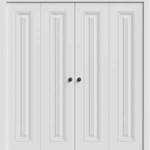Sliding Closet Double Bi-fold Doors 96 X 84 Inches | LUX 7888 White Enamel | Sturdy Tracks Moldings Trims Hardware Set | Wood Solid Bedroom Wardrobe Bifold