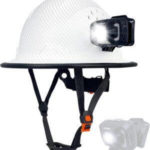 SAFEBUILDER Full Brim Hard Hats With Rechargeable Lamp Safety Helmet With Headlight 6 Point Suspension Vented Construction Outdoor Work ANSI Approved
