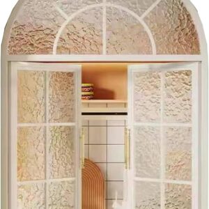 Arched French Windows, Windowpane Arched Wall Like Frame, Casement Windows For Dining And Kitchen For Coffee Shops Flower ShopsWhite-A,80x100cm