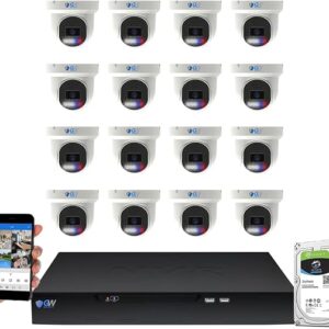 GW Security UltraHD 4K Face Recognition Two-Way Audio 16 Channel Security Camera System With 16 X 8MP @25FPS Waterproof Alarm Light PoE Bullet Cameras, 10 Smart AI Functions, NDAA & TAA Compliant