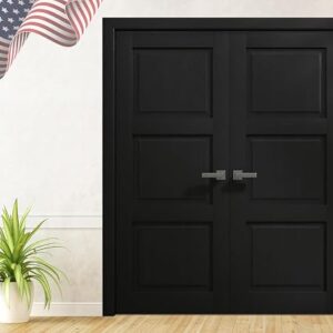 Interior Interior Solid French Double Doors 36 X 80 Inches | Ego 5010 Painted Black Oak | Wood Interior Solid Panel Frame | Closet Bedroom Modern Doors