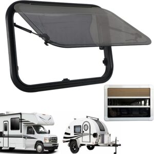 Rv Exit Window,Double-Layer Push Out Window With Curtain Rv Window Replacement,Rv Caravan Motorhome Top Hinged Window External Push Window,for Rv Camper Trailer Van,500 * 300mm