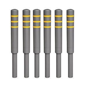 Metal Safety Bollard, Pour In Place Steel Bollard Post, With Reflective Strips High Visibility, Easy To Install For Driveways, Parking Lots, And Sensitive Areas(6PCS – Gray)