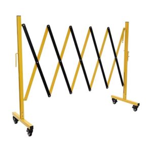 Metal Expandable Barricade, Durable Steel Safety Barricade, 8.2 FT, Flexible Fence Mobile Barrier Gate, Adjustable Traffic Fence, With 4 Casters, Folded 0.85 FT, Yellow And Black