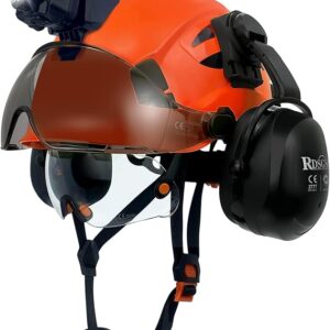 Safety Hard Hats With Visor And Ear Muffs Headlight Vented Lightweight 6 Points Suspension Industrial Construction Safety Helmet ANSI Approved