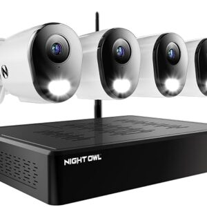 Night Owl 10 Channel Bluetooth Video Home Security Camera System With 4 Plug-in Wi-Fi 2K HD Indoor/Outdoor Spotlight Cameras With 2-Way Audio And 1TB Hard Drive Expandable Up To 10 Cameras