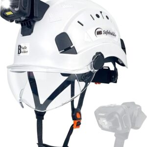 SAFEBUILDER Safety Helmet With Headlight,Safety Hard Hats With Visor,Rechargeable Headlamp For Men Work Industrial,Construction,Forestry