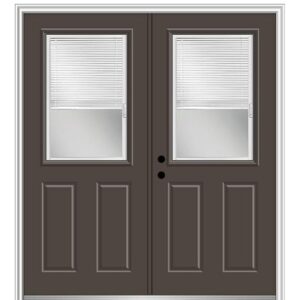 National Door Company ZZ04361R Fiberglass Smooth Brown, Right Hand In-Swing, Prehung Front Door, 1/2 Lite 2-Panel, Clear Glass With RLB, 60″ X 80″
