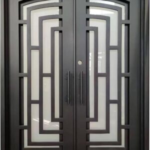 Belton Model Exterior Double Front Entry Door Wrought Iron With Fixed Tempered Lowe E Glass Inside Swing Dark Bronze Finish (Dark Bronze, 62 X 96)