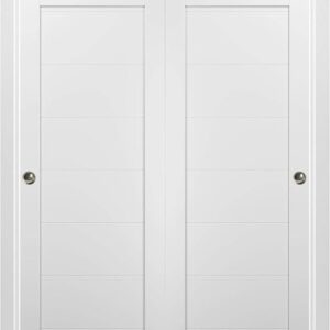 Sliding Closet Door SARTODOORS Quadro 4115 Bypass Interior Doors, No Glass, MDF, 36×80, White, Modern Style Hardware Included
