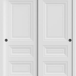 Sliding Closet Bypass Doors 60 X 96 Inches | Base 7233 White | Rails Hardware Set | Wood Solid Bedroom Wardrobe Doors