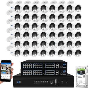 GW 4K Outdoor Indoor Face Recognition/Human/Vehicle Detection Business Security Camera System, 64 Channel Commercial 12MP NVR, 48 X 4K Smart AI IP Microphone Bullet Camera, 24TB Pre-Installed HDD