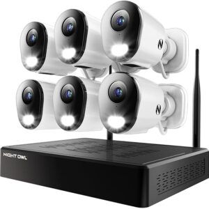 Night Owl 10 Channel Bluetooth Security Camera System with 6 Wi-Fi 4K HD Cameras, 2-Way Audio, Spotlight, & 1TB Hard Drive