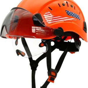 OSHA Approved Construction Hard Hat With Dual Visor – Vented Hard Hats With Visor Sun Glasses, ANSI Z89.1 Type 1 Class C Chainsaw/Arborist Safety Helmet