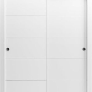 Sliding Closet Door SARTODOORS Planum 0770 Bypass Interior Doors, No Glass, Solid Wood, 36×80, White, Modern Style Hardware Included