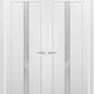 Quadro 4112 | Double Swing Interior French Doors With Glass With Frosted Glass, MDF, Hardware Included, 36x80, White, Modern