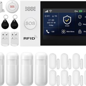 Home Security System Alarm System For Home Security Touch Screen WiFi Wireless Home Alarm 21 Piece Kit With Siren PIR Motion Sensor Remote Controls Security Systems For House