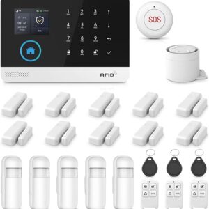 LWOHSI Home Security Systems,Wireless Alarm System With Door Window/Motion Sensors,Loud Siren,GSM 4G /SMS/Tuya APP Alerts,Compatible With Alexa And Google,NO Monthly Fees