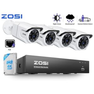 ZOSI 8CH 4K 8MP PoE Security Camera System Outdoor Person Vehicle Detection 2TB