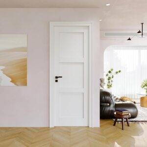 28×80 Interior Door Slab,3-Panel Solid Core Doors,Bedroom Door Panel, White | CARB P2 Certified Solid Panel Wood Slab, Pre-Finished & Paintable, W/o Frame, For Pantry, Bathroom, Laundry Swing Doors