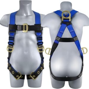 TRSMIMA Safety Harness Fall Protection – Men Full Body Construction Roofing Work Belt With 5 Point Adjustment Back D-Ring Grommet Legs ANSI