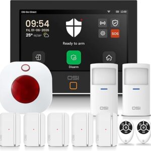 OSI Alarm System Gen 2 4G, 11pc, DIY, Motion & Entry Sensors, Wireless Siren, Remotes, App & Alexa Compatible Self MonitorNo Monthly Fees Or Optional 24/7 Alarm Monitoring