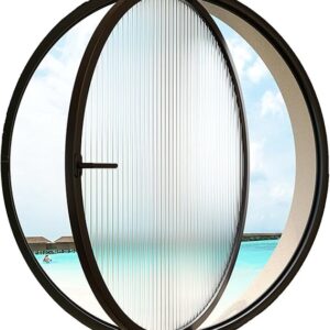 Rotating Casement Window, The Circular Window Can Rotate 360 Aluminum Alloy Lighting Ventilation Windows, Suitable For Bathroom, Bedroom, Living Room(Black-Changhong Glass,40cm)
