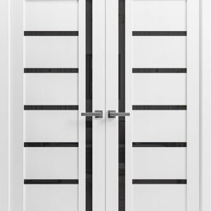 SARTODOORS Quadro 4588 | Double Swing Interior French Doors With Glass With Black Glass, MDF, Hardware Included, 48×80, White, Modern