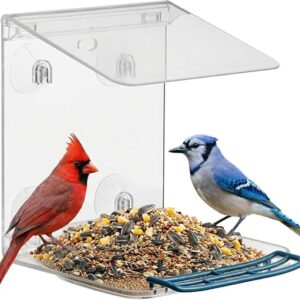 Window Bird Feeder For Outdoors With Strong Suction Cups,Sturdy And Durable Acrylic Birdfeeders For Viewing Wild Birds Outside,Mount On Window/Wall/Bird Pole Kit