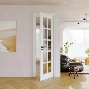 24×80 Interior Door Slab,10-Lite Clear Glass Doors,Pantry Door,Room Doors | CARB P2 Solid Core,Single Pre-Finished Swing Shaker Door With Tempered Clear Glass,w/o Prehung Jamb,for Office,Barn Doors