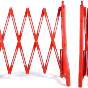 Folding Barricade 8 Ft Portable Road Barriers With Reflectors, Construction Barricade Fence, Retractable Partition, Crowd Control Stands Divider,Red