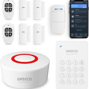 Wireless Alarm System 9 Piece Kit, WiFi Alarm System For Home Security With Phone APP Alert Alarm Siren, Keypad, Remote, Motion, And Door Sensors For Home, Apartment, Compatible With Alexa