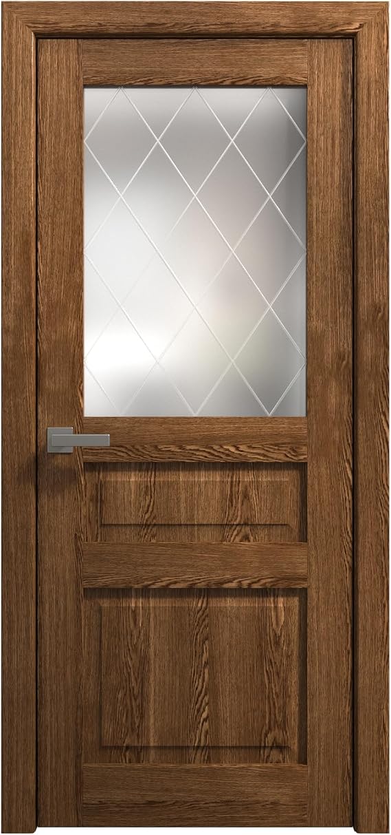 Interior Interior Solid French Door 36 X 84 Inches | Ego 5011 Cognac Oak | Single Regular Panel Frame Handle | Bathroom Bedroom Modern Doors