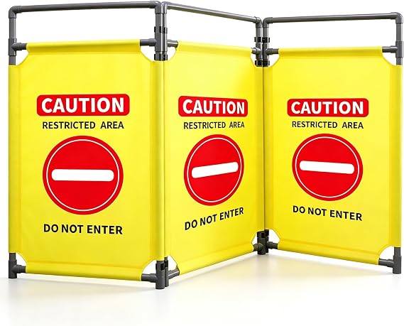 RELIANCER 3-Panel Safety Barricade,5.8FT Foldable Security Sign Barrier Gate,Safety Warning Barricade Fence,Traffic Barricades,Outdoor Crowd Control Barriers,Hazardous Area Driveway Isolation Gate