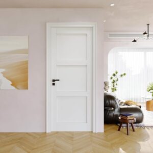 32×80 Interior Door Slab,3-Panel Solid Core Doors,Bedroom Door Panel, White | CARB P2 Certified Solid Panel Wood Slab,Pre-Finished & Paintable,w/o Frame,for Pantry,Bathroom,Laundry Swing Doors