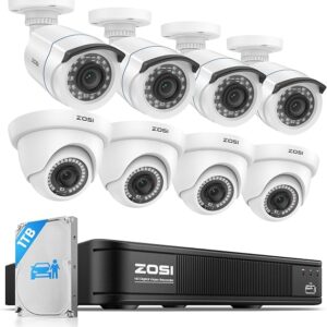 ZOSI 3K Lite 8 Camera Wired Security System Outdoor Indoor, 1TB HDD | AI Human/Vehicle Detection, 5MP Lite H.265+ 8 Channel Surveillance DVR, IP66 Weatherproof CCTV Camera, 80ft Night Vision